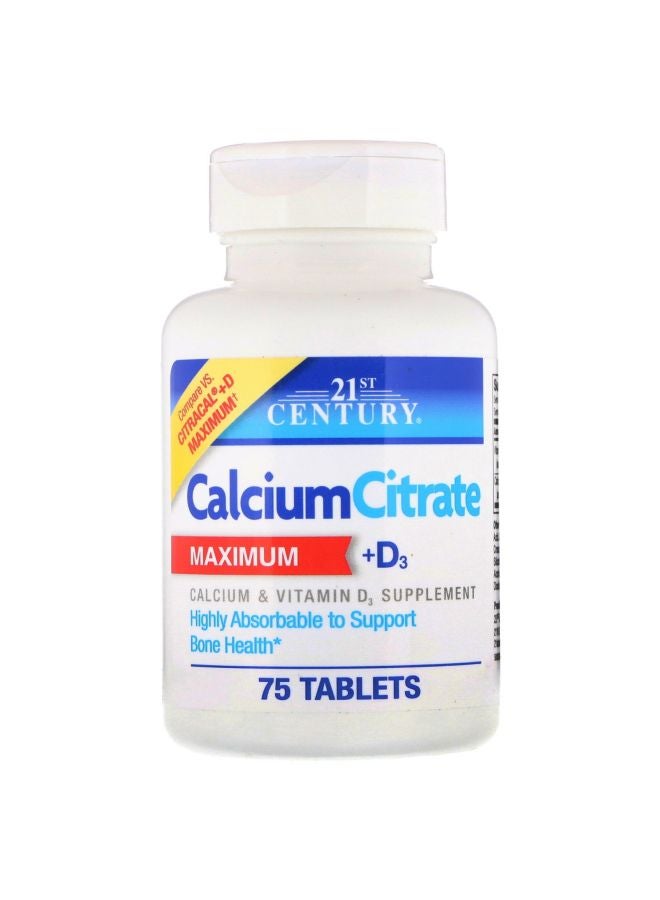 21st Century Calcium Citrate Maximum + D3 Dietary Supplement - 75 Tablets - Image 1